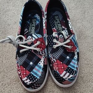 Sperry Patchwork Plaid Boat Shoes in Red, Blue, Black